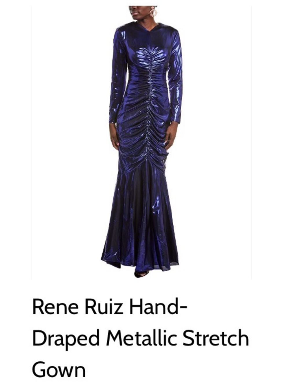 Rene Ruiz Metallic Hand-Draped Long Sleeve Gown - Navy Blue